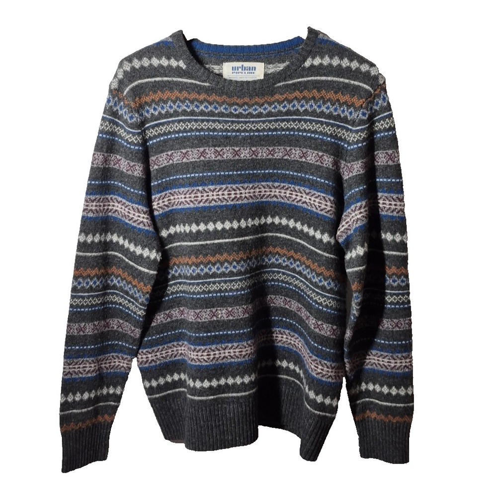 Urban Pipeline Sweater Mens L Gray Fair Isle Polyester Wool Blend Pullover‎